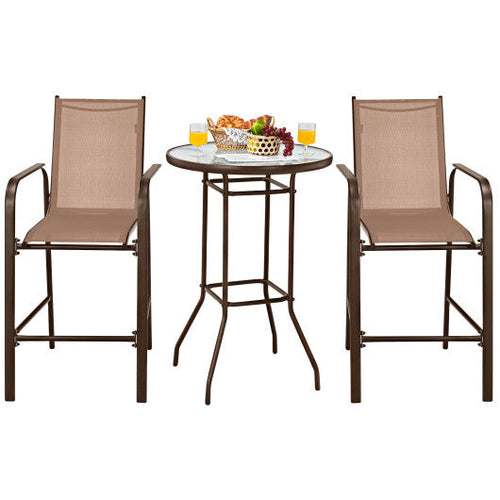 Load image into Gallery viewer, 3 Pieces Outdoor Patio Bar Table Stool Set-Brown
