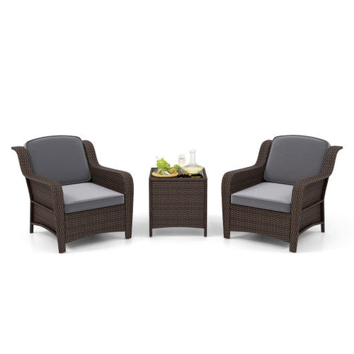 Load image into Gallery viewer, 3 Pieces Outdoor Rattan Furniture Set with Cushions and Tempered Glass Coffee Table-Gray
