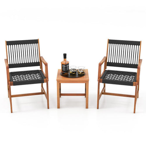 Load image into Gallery viewer, 3 Pieces Acacia Wood Patio Furniture Set with Armchairs Coffee Table

