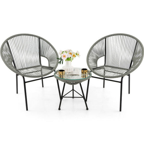 Load image into Gallery viewer, 3 Pieces Patio Acapulco Furniture Bistro Set with Glass Table-Gray
