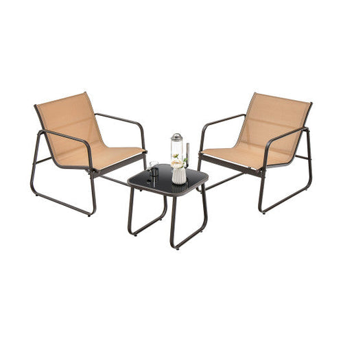 Load image into Gallery viewer, 3 Pieces Patio Conversation Set with Breathable Fabric and Tabletop-Brown
