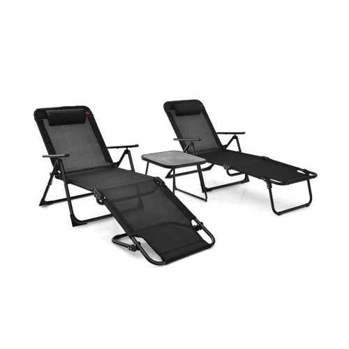 Load image into Gallery viewer, 3 Pieces Patio Folding Chaise Lounge Set with PVC Tabletop-Black
