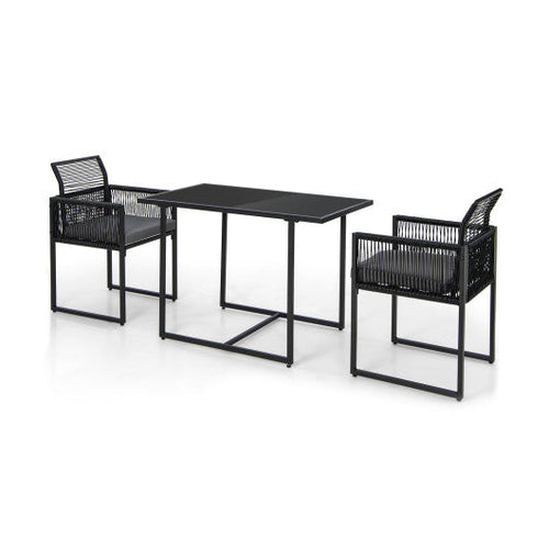 Load image into Gallery viewer, 3 Pieces Outdoor Dining Set with Folding Backrest and Seat Cushions-Black
