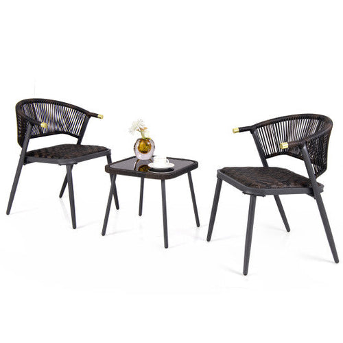 Load image into Gallery viewer, 3 Pieces Patio Rattan Furniture Set for Backyard Poolside-Brown and Black

