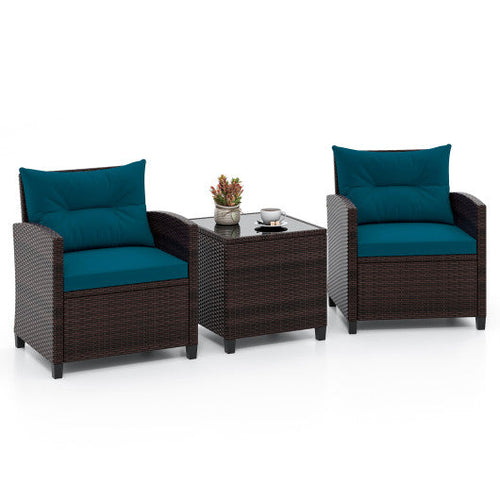 Load image into Gallery viewer, 3 Pieces Rattan Patio Furniture Set with Washable Cushion-Peacock Blue
