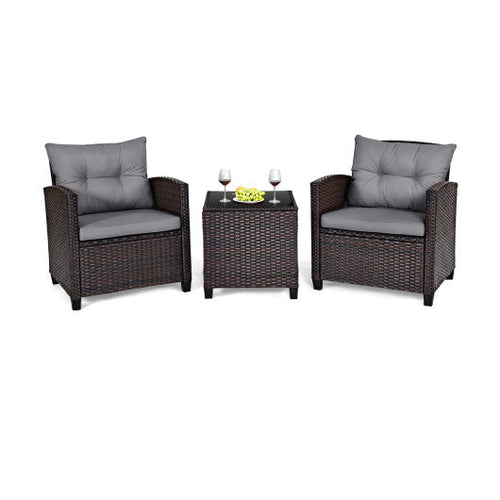 Load image into Gallery viewer, 3 Pieces Rattan Patio Furniture Set with Washable Cushion-Gray

