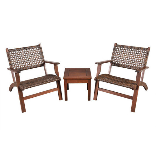 Load image into Gallery viewer, 3 Pieces Outdoor Wooden Patio Rattan Furniture Set
