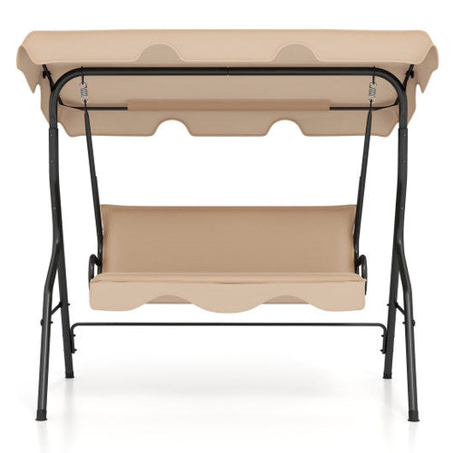 Load image into Gallery viewer, 3 Seat Outdoor Patio Canopy Swing with Cushioned Steel Frame-Beige
