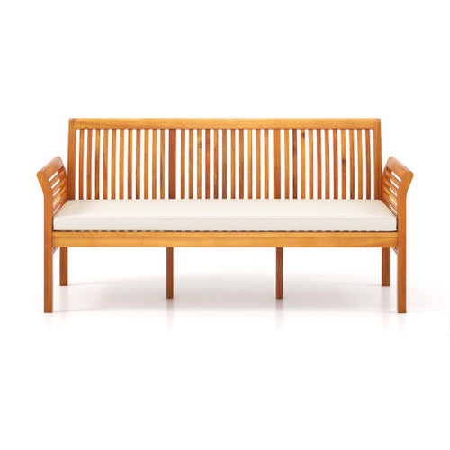 Load image into Gallery viewer, 62.5 Inches Patio 3-Seat Wood Bench with Soft Seat Cushions-White
