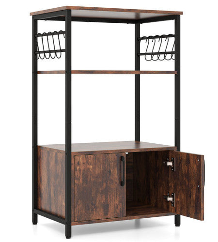 3-Tier Kitchen Baker’s Rack with Cabinet and 2 Open Shelves-Brown