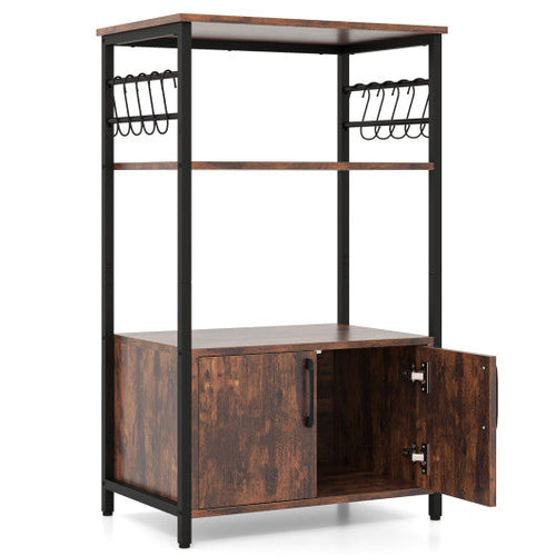 Load image into Gallery viewer, 3-Tier Kitchen Baker’s Rack with Cabinet and 2 Open Shelves-Brown
