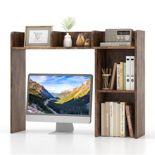 Load image into Gallery viewer, 3-Tier Multipurpose Desk Bookshelf with 4 Shelves-Brown
