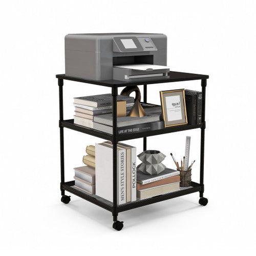 Load image into Gallery viewer, 3 Tier Printer Stand Rolling Fax Cart with Adjustable Shelf and Swivel Wheels-Black
