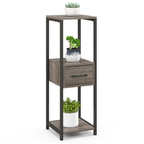 Load image into Gallery viewer, 3 Tier Tall Metal Plant Stand with Drawer for Balcony Office-Gray
