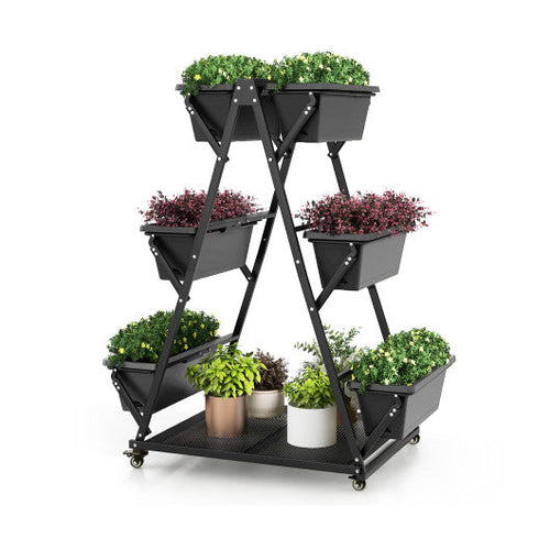 Load image into Gallery viewer, 3-Tier Vertical Raised Garden Bed with 4 Wheels and 6 Container Boxes-Black
