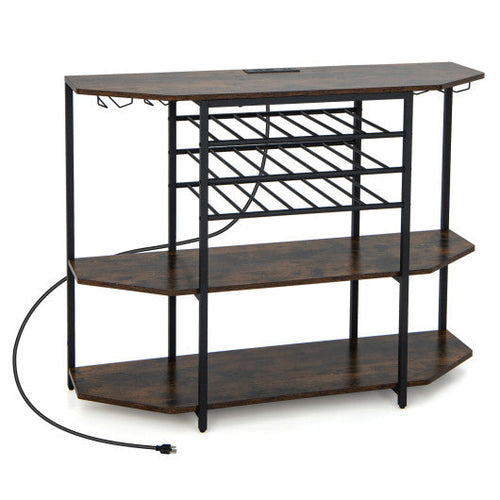Load image into Gallery viewer, 3-Tier Wine Bar Cabinet with Storage Shelves-Brown

