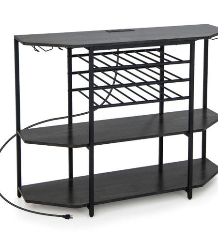 3-Tier Wine Bar Cabinet with Storage Shelves-Gray