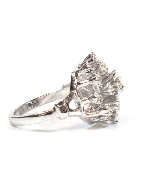 Load image into Gallery viewer, Vintage Clear Austrian Crystal Burst Ring 18k White Gold Electroplated Made in USA by PVD Vintage Jewelry
