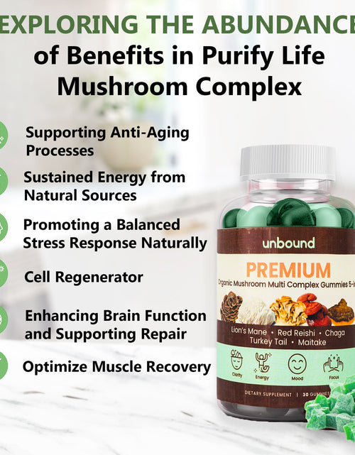 Load image into Gallery viewer, Premium Organic Mushroom Multi-Complex Gummies 5 in 1, Chaga, Lion's Mane, Reishi, Turkey Tail, Maitake by Live Unbound
