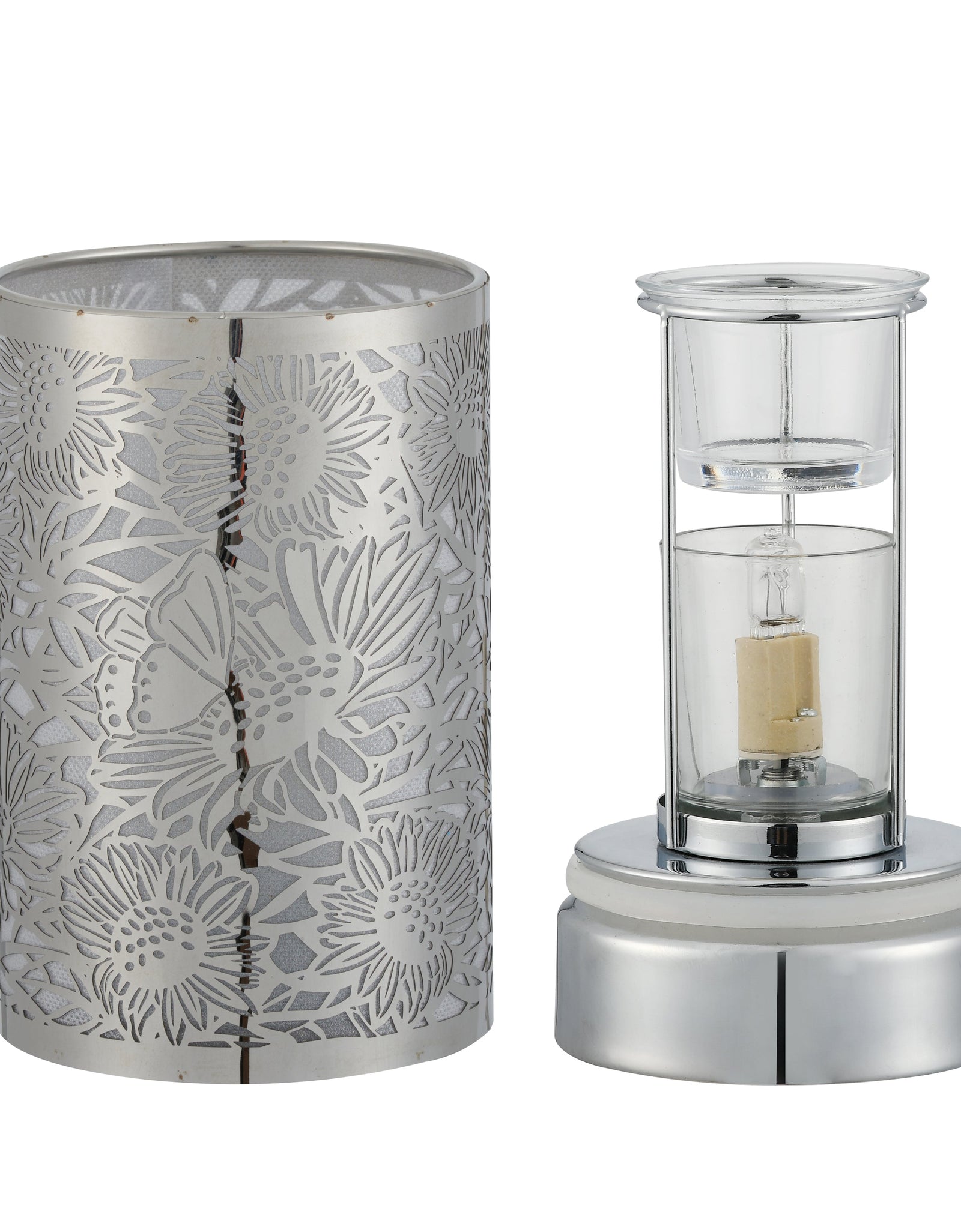 7" touch lamp-Fragrance Wax Melts Warmer -Electric Candle Essential Oil Burner-Metal Silver Sunflower Table Decor by Peterson Housewares & Artwares