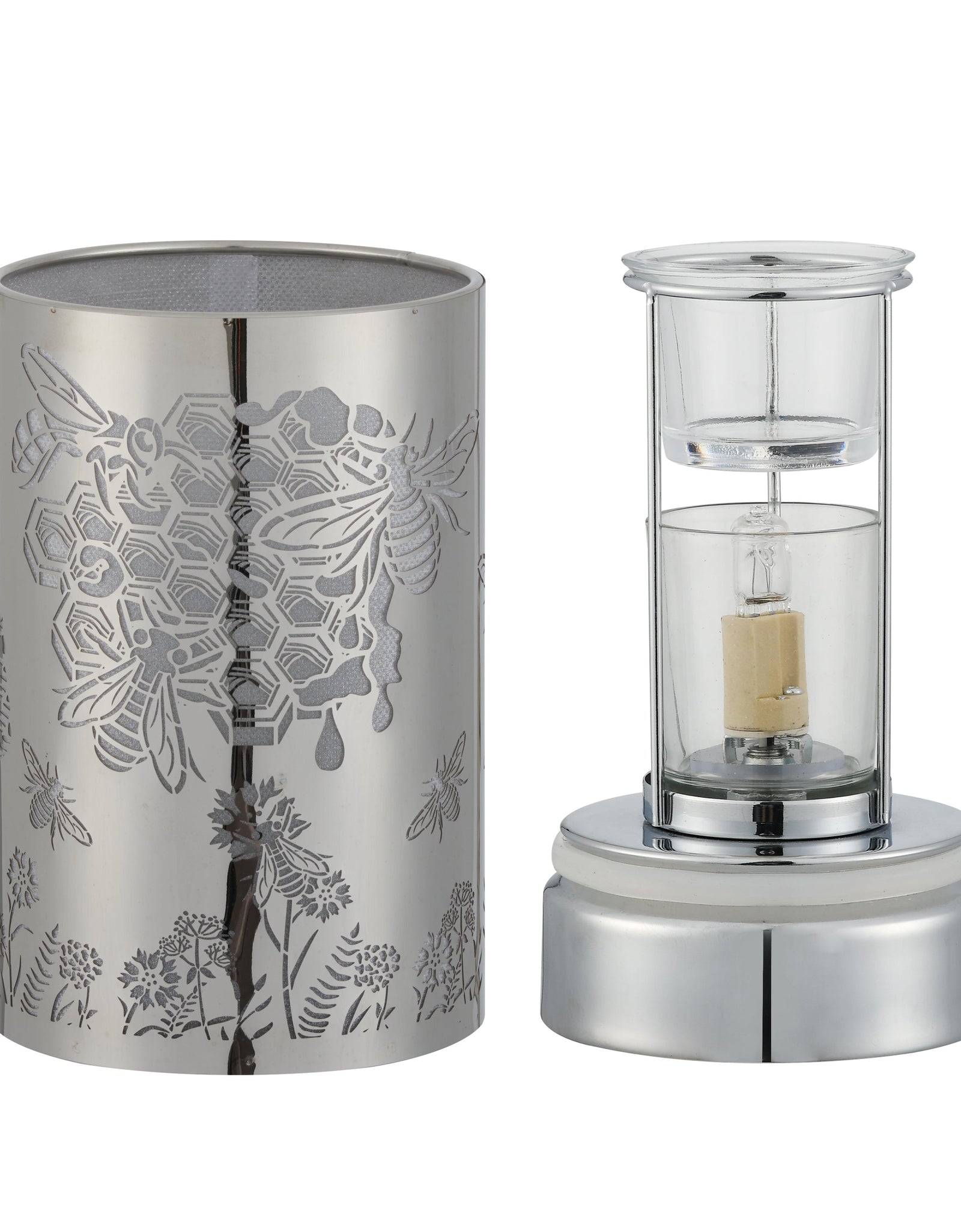 7" touch lamp-Fragrance Wax Melts Warmer -Electric Candle Essential Oil Burner-Metal Silver Honeybee Table Decor by Peterson Housewares & Artwares