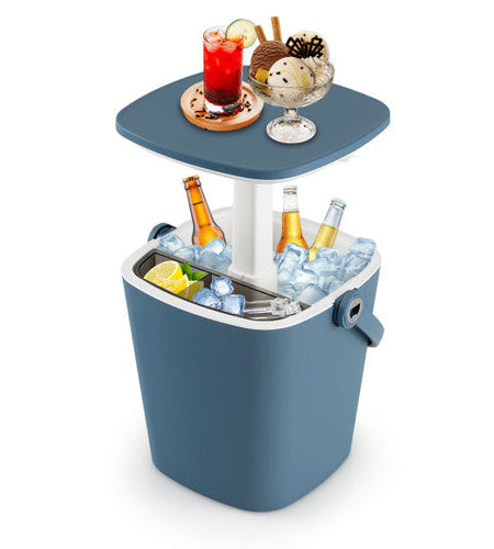 3-in-1 Portable Cooler Bar Table with Bottle Opener and Lift Top Lid for Camping Poolside-Blue