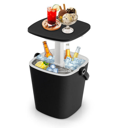 3-in-1 Portable Cooler Bar Table with Bottle Opener and Lift Top Lid for Camping Poolside-Black