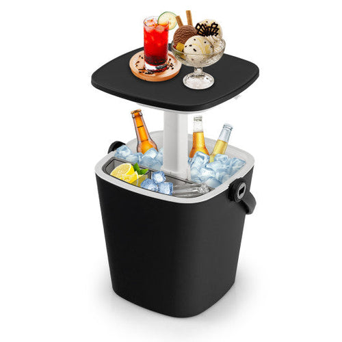 Load image into Gallery viewer, 3-in-1 Portable Cooler Bar Table with Bottle Opener and Lift Top Lid for Camping Poolside-Black
