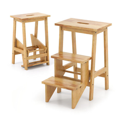 Load image into Gallery viewer, 3-in-1 Rubber Wood Step Stool with Convenient Handle-Natural
