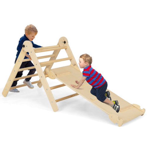 Load image into Gallery viewer, 3-in-1 Climbing Set Foldable and Adjustable Kids Triangle Set-Natural
