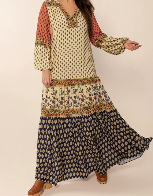Load image into Gallery viewer, Printed V-Neck Balloon Sleeve Maxi Dress
