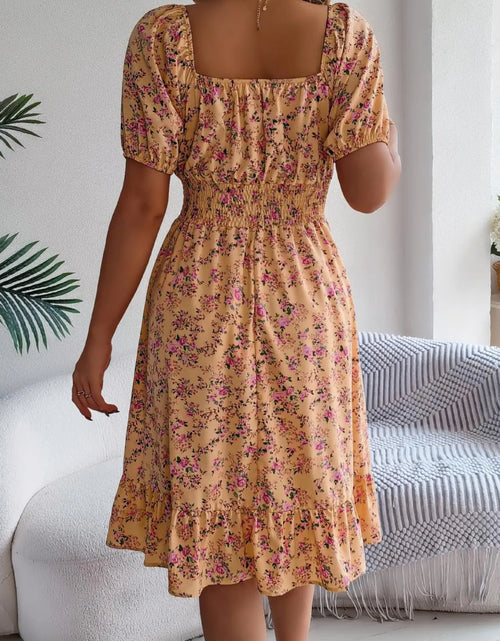 Load image into Gallery viewer, Ruffled Hem Floral Puff Sleeve Dress
