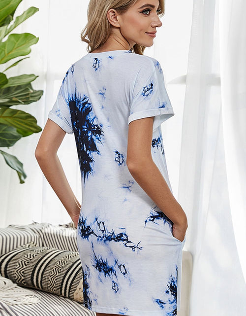 Load image into Gallery viewer, Shiny Tie-Dye Round Neck Tee Dress with Pockets
