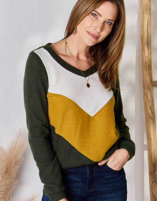 Load image into Gallery viewer, Hailey &amp; Co Full Size Colorblock V-Neck Blouse
