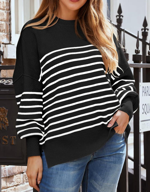 Load image into Gallery viewer, Striped Round Neck Long Sleeve Sweatshirt
