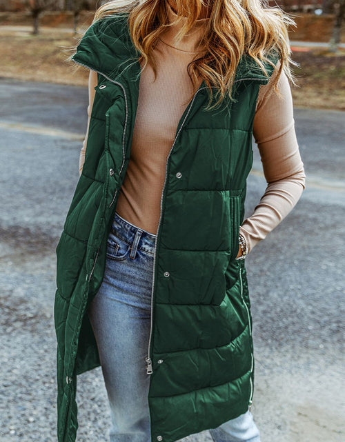Load image into Gallery viewer, Longline Hooded Sleeveless Puffer Vest
