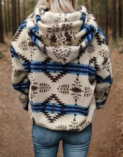 Load image into Gallery viewer, Shiny Geometric Half Zip Drawstring Long Sleeve Hoodie
