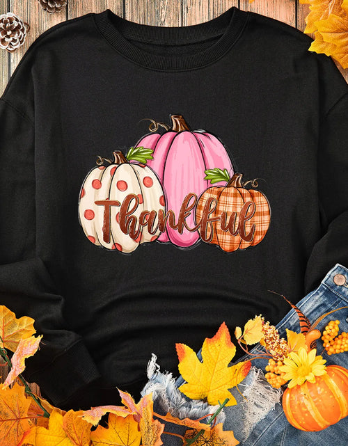 Load image into Gallery viewer, Pumpkin Graphic Round Neck Dropped Shoulder Sweatshirt

