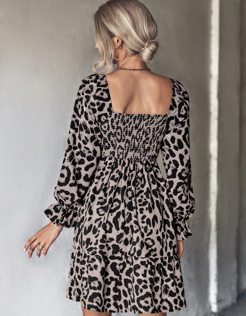 Load image into Gallery viewer, Leopard Smocked Flounce Sleeve Mini Dress

