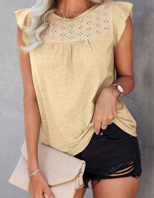 Load image into Gallery viewer, Ruffled Round Neck Cap Sleeve T-Shirt
