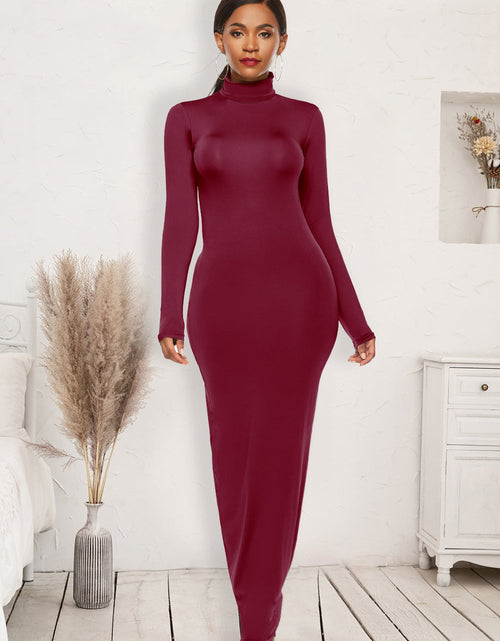 Load image into Gallery viewer, Mock Neck Long Sleeve Maxi Slim Dress

