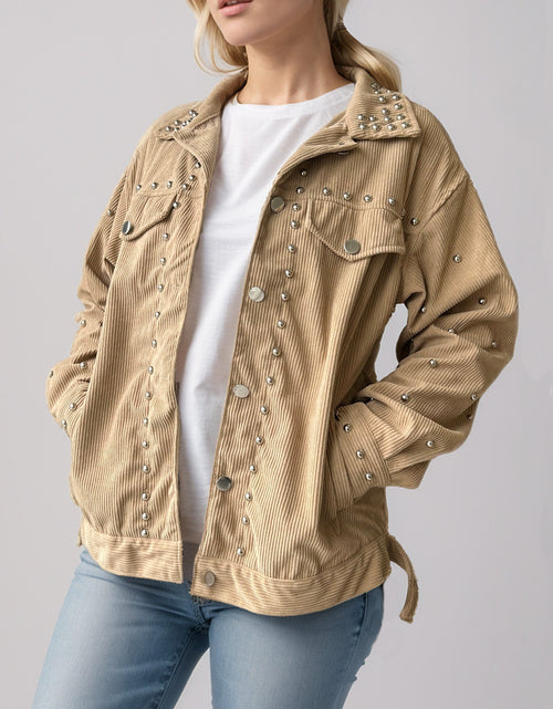 Load image into Gallery viewer, Studded Collared Neck Button Up Jacket
