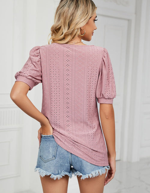 Load image into Gallery viewer, Eyelet Puff Sleeve Round Neck Top
