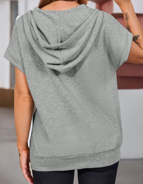 Load image into Gallery viewer, Drawstring Quarter Snap Cap Sleeve Hoodie
