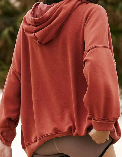 Load image into Gallery viewer, Drawstring Dropped Shoulder Long Sleeve Hoodie

