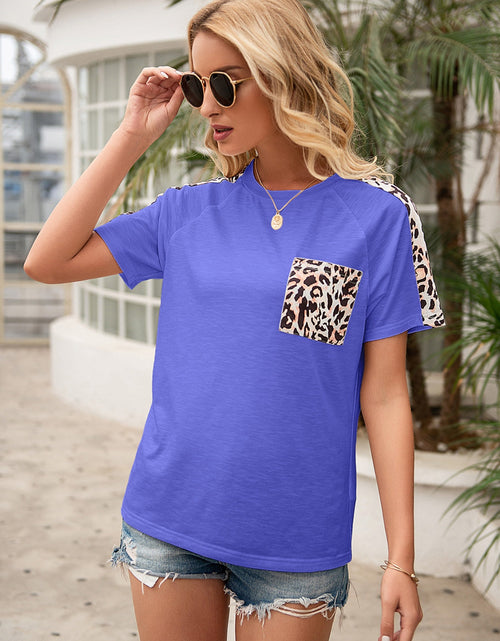 Load image into Gallery viewer, Ivy Lane Pocketed Leopard Round Neck Short Sleeve T-Shirt
