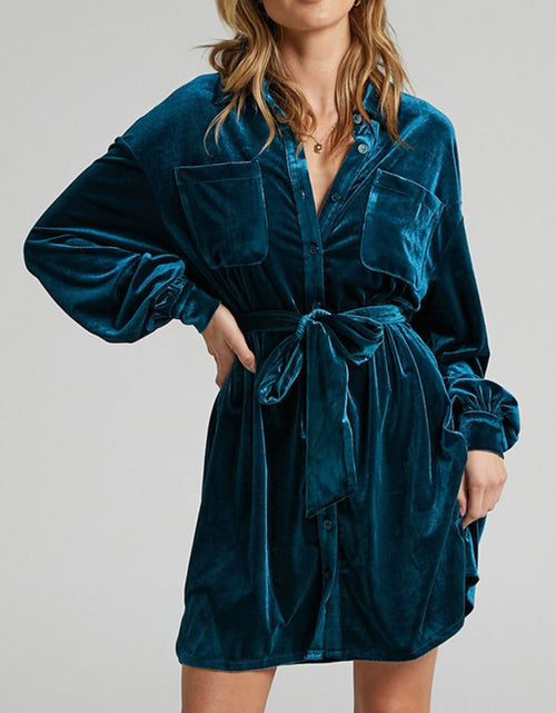 Load image into Gallery viewer, Collared Neck Button Down Long Sleeve Mini Dress
