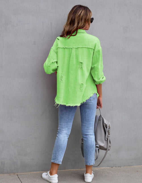 Load image into Gallery viewer, Distressed Drop Shoulder Denim Jacket
