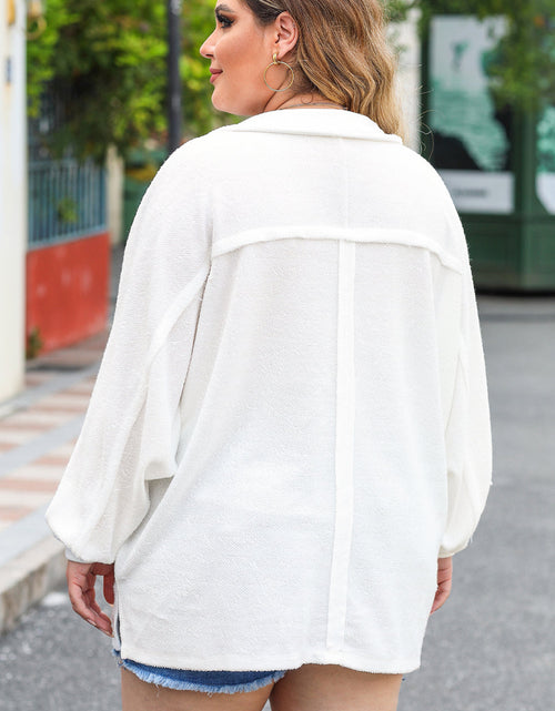 Load image into Gallery viewer, Plus Size Half Button Collared Neck Long Sleeve Blouse
