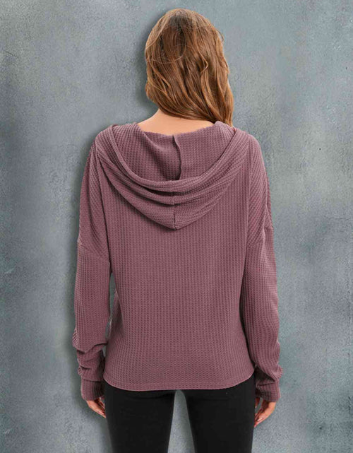 Load image into Gallery viewer, Waffle-Knit Drawstring Drop Shoulder Hoodie
